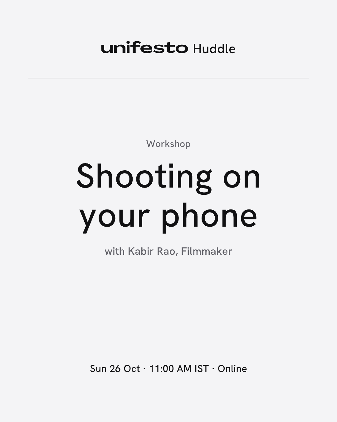 Sample poster with Unifesto Huddle: Light: ink lockup, top centre